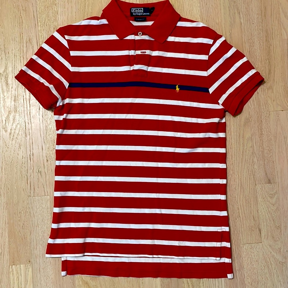 Ralph Lauren Polo Waffle Weave - Red, White & Blue Striped - Medium - Custom Fit